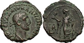 Diocletian (284-305). BI Tetradrachm, Alexandria mint, 284-285 AD. D/ Laureate and cuirassed bust right. R/ Elpis advancing left, holding flower and s...