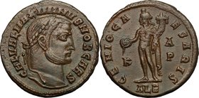 Maximinus II Daia as Caesar (305-308). AE Follis, Alexandria mint. D/ GAL VAL MAXIMINVS NOB CAES. Laureate head right. R/ GENIO CAESARIS. Genius stand...