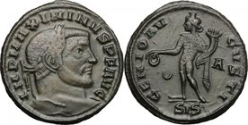 Maximinus II Daia (310-313). AE Follis, 310-311, Siscia mint. D/ IMP MAXIMINVS PF AVG. Laureate head right. R/ GENIO AVGVSTI. Genio standing left, mod...