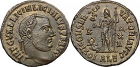 Licinius I (308-324). AE Follis, 316-317, Alexandria mint. D/ IMP C VAL LICIN LICINIVS PF AVG. Laureate head right. R/ IOVI CONSERVATORI AVGG. Jupiter...