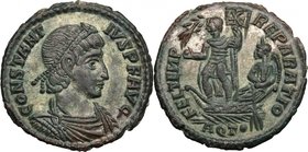 Constantius II (337-361). AE 23 mm, Aquileia mint, 348-350 AD. D/ CONSTANTIVS P F AVG. Diademed, draped and cuirassed bust right. R/ FEL TEMP REPARATI...