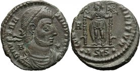 Vetranio (350 AD). AE 20 mm, 350 AD, Siscia mint. D/ DN VETRANIO PF AVG. Laureate, draped and cuirassed bust right; to left, A; to right, star. R/ CON...