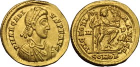 Arcadius (383-408). AV Solidus, Mediolanum mint, 395-402 AD. D/ DN ARCADI-VS PF AVG. Pearl-diademed, draped and cuirassed bust right. R/ VICTORI-A AVG...