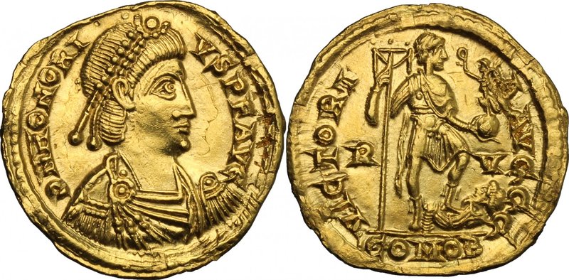 Honorius (393-423). AV Solidus, Ravenna mint, 402-406 AD. D/ DN HONORIVS PF AVG....
