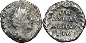 Ostrogothic Italy, Athalaric (526-534). AR Quarter Siliqua, struck in the name of Justinian I, Ravenna mint. D/ DN IVSTINIANVS. Pearl-diademed, draped...