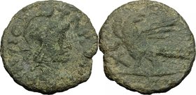 Ostrogothic Italy, Athalaric (526-534). Municipal bronze coinage of Rome, light series. AE 40 Nummi (Follis), 1st officina. D/ INVICTA ROMA. Helmeted ...