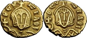 Theophilus (829-842). AV Semissis, Syracuse mint. D/ ΘЄOFILOS. Bust facing, wearing crown and chlamys; holding globus cruciger. R/ ΘЄOFILOS. Bust faci...