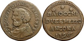 Ancona. Pio VI (1775-1779). Sampietrino da 2 e 1/2 baiocchi 1796. CNI 3. Dubbini-Mancinelli pag. 202. M. 145. Berm. 3003. AE. g. 15.96 mm. 29.00 BB.