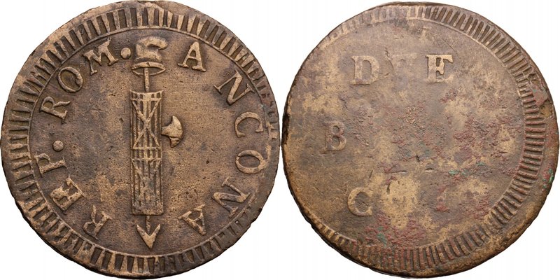Ancona. Repubblica Romana (1798-1799). Due baiocchi. Bruni 3 per il D/ e 2 per i...