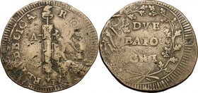 Ancona. Repubblica Romana (1798-1799). Due baiocchi, con iniziali A P. Bruni 4. CNI 1. Dubbini-Mancinelli pag. 208-209. Pag. 1b var. AE. g. 18.63 mm. ...