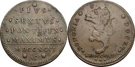 Bologna. Pio VI (1775-1799). 2 baiocchi 1796. CNI 337. M. 248 var. II. Berm. 3067. AE. g. 18.08 mm. 37.30 BB+.