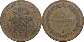 Bologna. Pio IX (1846-1878). 5 baiocchi 1849 A. IV. Pag. 293. Mont. 242. AE. g. 40.95 mm. 41.00 R. SPL.