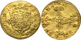 Ferrara. Alfonso II d'Este (1559-1597). Scudo d'oro del sole senza data. CNI 81/91. MIR 305/3. AU. g. 2.93 mm. 25.50 R. Traccia di appiccagnolo abilme...