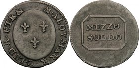 Firenze. Carlo Ludovico di Borbone e Maria Luigia reggente (1803-1807). Mezzo soldo s.d. CNI 35. Pucci 11/3. MIR 430. CU. g. 1.15 mm. 19.00 R. BB+.