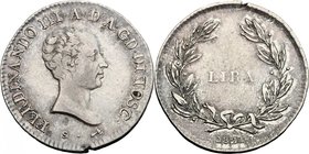 Firenze. Ferdinando III di Lorena (1790-1824). Lira 1821. Sigle S (Carlo Siries, incisore) e martello (Giovanni Fabbroni, zecchiere). CNI 19. Gal. VI,...