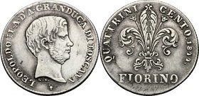 Firenze. Leopoldo II di Lorena (1824-1859). Fiorino 1844. Sigle G. N. (Giuseppe Niderost, incisore) e fiasca (Domenico Fiaschi, zecchiere). CNI 81. Ga...