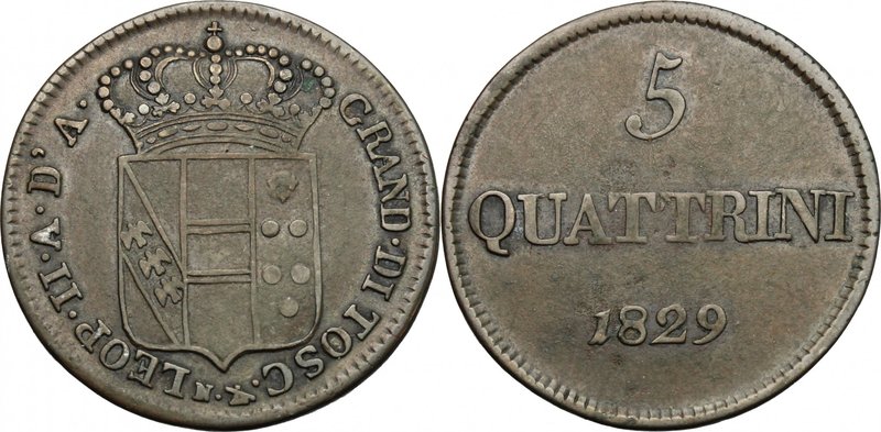 Firenze. Leopoldo II di Lorena (1824-1859). Da 5 quattrini 1829. Sigla N (Giusep...