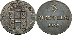 Firenze. Leopoldo II di Lorena (1824-1859). Da 5 quattrini 1827. Sigla N (Giuseppe Niderost, incisore) e monti araldici (Cosimo Ridolfi, zecchiere). C...