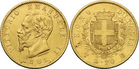 Vittorio Emanuele II, Re d'Italia (1861-1878). 20 lire 1861 Torino. Pag. 455. Mont. 131. AU. mm. 21.00 R. BB.