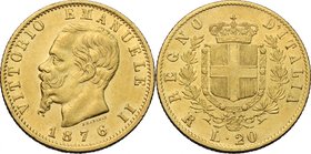 Vittorio Emanuele II, Re d'Italia (1861-1878). 20 lire 1876 Roma. Pag. 473. Mont. 150. AU. mm. 21.00 BB.
