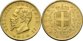 Vittorio Emanuele II, Re d'Italia (1861-1878). 20 lire 1878 Roma. Pag. 475. Mont. 152. AU. mm. 21.00 BB+.