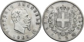 Vittorio Emanuele II, Re d'Italia (1861-1878). 2 lire 1863 Napoli. Pag. 506. Mont. 196. AG. mm. 27.00 BB.