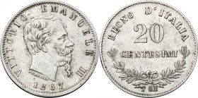 Vittorio Emanuele II, Re d'Italia (1861-1878). 20 centesimi 1867 Torino. Pag. 537. Mont. 227. AG. mm. 16.00 R. Bel BB.
