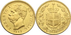 Umberto I (1878-1900). 20 lire 1880. Pag. 576. Mont. 12. AU. mm. 21.00 Fondi lucenti Bel BB.