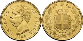 Umberto I (1878-1900). 20 lire 1888. Pag. 583. Mont. 23. AU. mm. 21.00 Colpo al ciglio ad ore 4. qSPL.