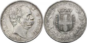 Umberto I (1878-1900). 5 lire 1878. Pag. 589. Mont. 32. AG. g. 24.90 mm. 37.00 RR. Delicata patina. Metallo brillante. qSPL/SPL.