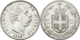Umberto I (1878-1900). 2 lire 1898. Pag. 599. Mont. 44. AG. g. 10.00 mm. 27.00 R. qSPL/SPL.