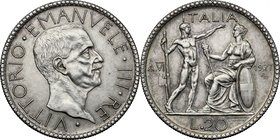 Vittorio Emanuele III (1900-1943). 20 lire 1927, A. VI. Pag. 672. Mont. 65. AG. mm. 35.50 NC. SPL/SPL+.