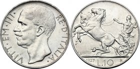 Vittorio Emanuele III (1900-1943). 10 lire 1927 due rosette. Pag. 692. Mont. 90. AG. g. 9.96 mm. 27.00 qSPL.