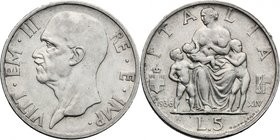 Vittorio Emanuele III (1900-1943). 5 lire 1936. Pag. 719. Mont. 133. AG. mm. 23.00 BB.