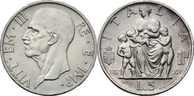 Vittorio Emanuele III (1900-1943). 5 lire 1937. Pag. 720. Mont. 134. AG. mm. 23.00 R. BB+.