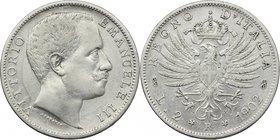 Vittorio Emanuele III (1900-1943). 2 lire 1902. Pag. 726. Mont. 141. AG. mm. 27.00 R. BB.