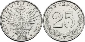 Vittorio Emanuele III (1900-1943). 25 centesimi 1902. Pag. 827. Mont. 273. NI. g. 4.03 mm. 21.50 R. SPL.