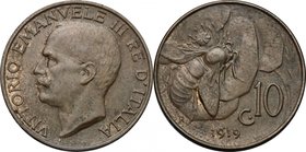 Vittorio Emanuele III (1900-1943). 10 centesimi 1919. Pag. 864. Mont. 328. CU. g. 5.33 mm. 22.50 RR. BB+.