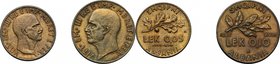Albania. Vittorio Emanuele III (1900-1943). Lotto di due monete da 0,10 e 0,05 lek 1940 A. XVIII. Pag. 1005 e 1007. Mont. 507 e 510. Bronzital. FDC.