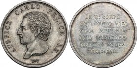 Carlo Felice (1821-1831). Medaglia alla memoria del minatore Pietro Micca, 1828. Martini-Turricchia 1654. Brambilla I pag. 141. AG. mm. 33.00 Inc. Lav...