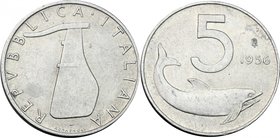5 lire 1956. Mont. 10. IT. mm. 37.50 RR. BB/SPL.