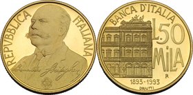 50'000 lire 1994, Centenario della Banca d'Italia. Mont. 02. AU. mm. 7.50 FS.
