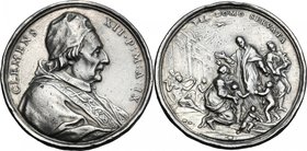 Clemente XII (1730-1740), Lorenzo Corsini. Medaglia annuale, A. IX. D/ CLEMENS XII P M A IX. Busto con camauro, mozzetta e stola. R/ PIA DOMO SERVATA....