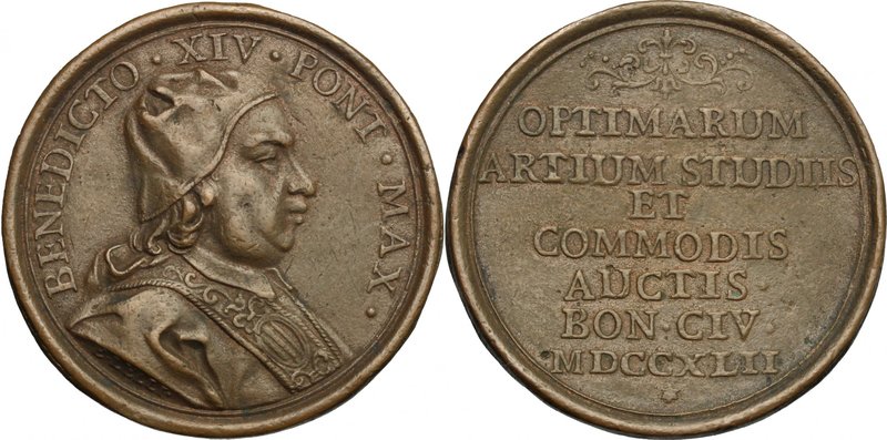 Benedetto XIV (1740-1758), Prospero Lambertini. Medaglia 1742, per lo studio del...