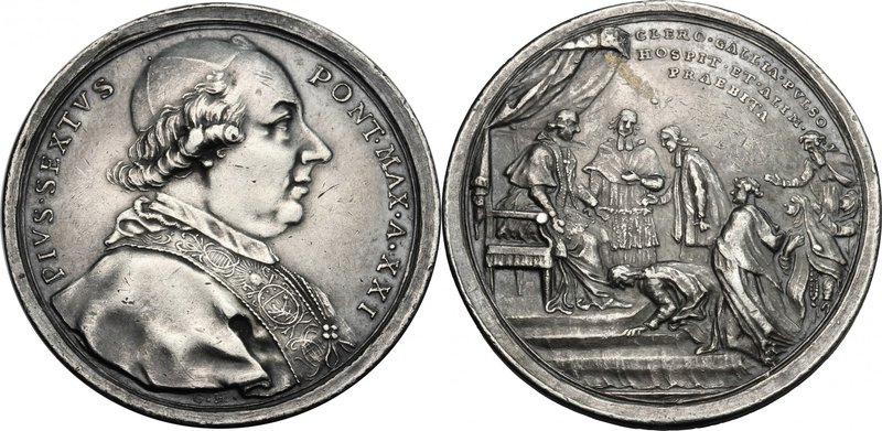 Pio VI (1775-1799), Giovanni Angelo Braschi. Medaglia annuale, A. XXI. D/ PIVS S...