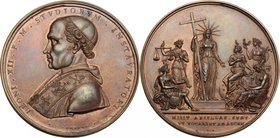 Leone XII (1823 - 1829), Annibale Sermattei della Genga. Medaglia per l'istituzione della Congregazione degli Studi. D/ LEONI XII P M STVDIORVM INSTAV...