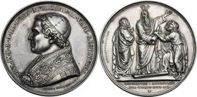 Pio IX (1846-1878), Giovanni Mastai Ferretti. Medaglia annuale, A. III. D/ PIVS IX P M A III IVRIS MVNICIPAL IN VRBE RESTITVTOR. Busto a sinistra con ...