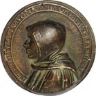 Girolamo Savonarola (1452-1498). Placchetta in ceramica. D/ HIERONYMVS SAVONAROLA ORDINIS PRAEDICAT. Busto a sinistra in abito da religioso con cappuc...