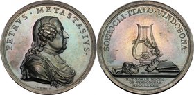 Pietro Metastasio (1698-1782), Poeta. Medaglia 1782. AG. mm. 42.50 Inc. I. N. Wirt. Bellissima patina dai riflessi iridescenti su fondi a specchio. SP...