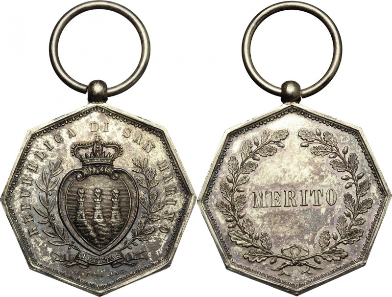 San Marino. Medaglia al Merito Civile 1860. Bramb. 340B. AG. mm. 30.20 Inc. L. G...